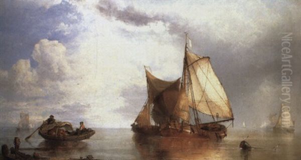 Sailing Barges In A Calm Oil Painting by John Callow