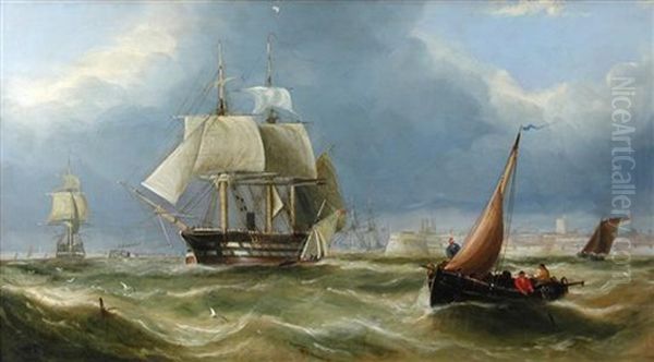 A Breezy Day Off Portsmouth Harbor Oil Painting by William Callow