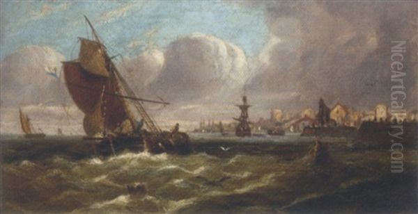 Blustery Conditions Off The Harbour Mouth Oil Painting by William Callow