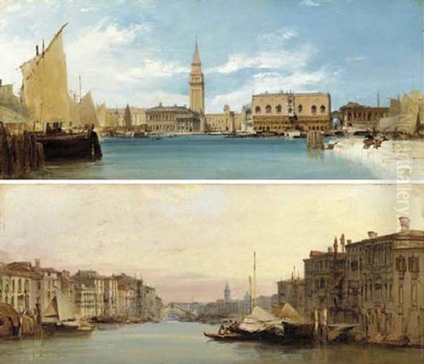 View Of The Piazzetta, Venice, Including The Libreria, The Campanile, San Marco, The Doge's Palace And The Bridge Of Sighs Oil Painting by William Callow