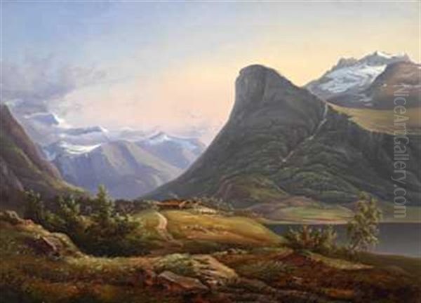 Ved Garden Boe I Romsdalen Oil Painting by Jacob Calmeyer