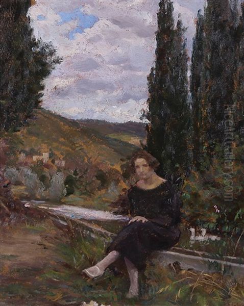 Figura Nel Giardino Oil Painting by Arturo Calosci