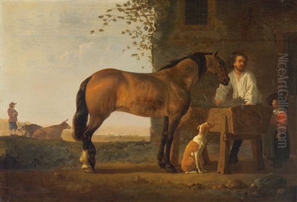 A Horse At A Cratch Oil Painting by Abraham Van Calraet