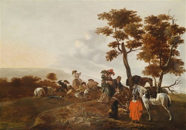 Eine Jagdgesellschaft Oil Painting by Abraham Van Calraet