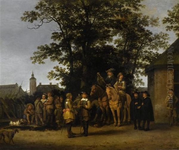 Soldatengefolge Vor Einer Stadt Oil Painting by Abraham Van Calraet