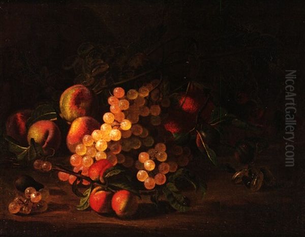 Stillleben Mit Trauben, Pfirsichen Und Granatapfel Oil Painting by Abraham Van Calraet