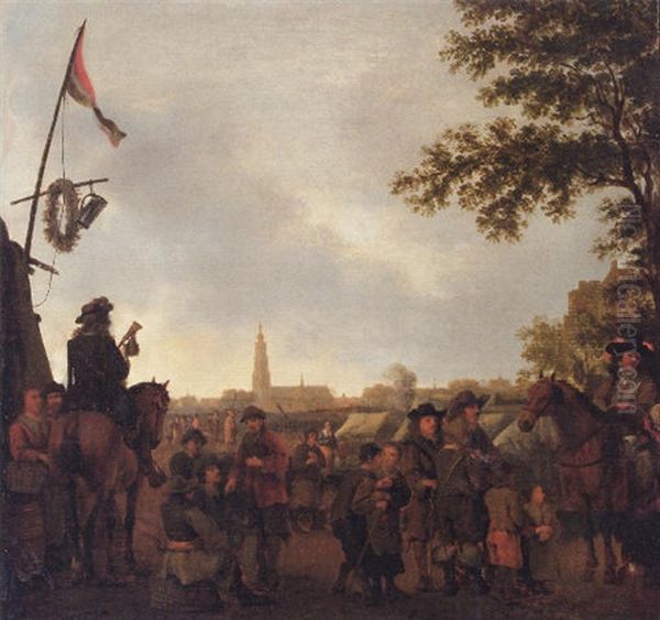 Officers And Townfolks At An Encampment Outside Breda by Abraham Van Calraet