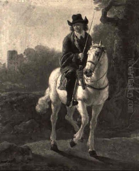 A Horseman In A Landscape Oil Painting by Abraham Van Calraet