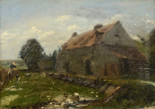 Ferme Au Poudreux Oil Painting by Adolphe Felix Cals