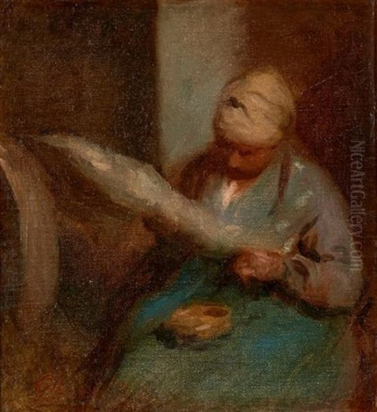 La Fileuse Oil Painting by Adolphe Felix Cals