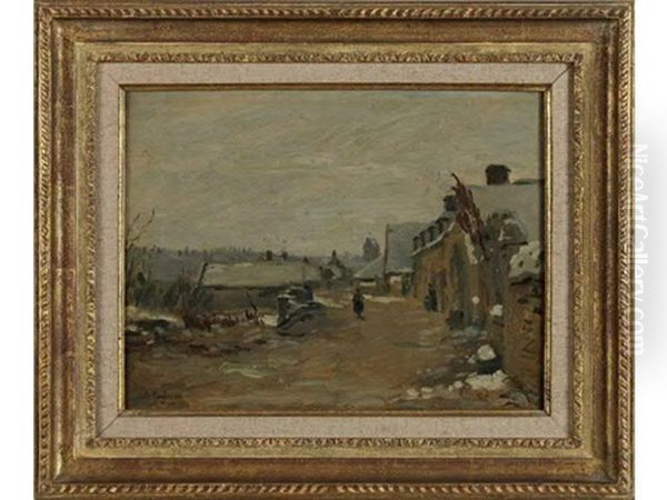 Orrouy, Paysage Anime Sous La Neige Rue Montlaville Oil Painting by Adolphe Felix Cals