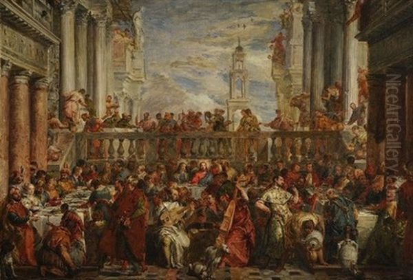 Les Noces De Cana (after Paul Veronese) Oil Painting by Adolphe Felix Cals