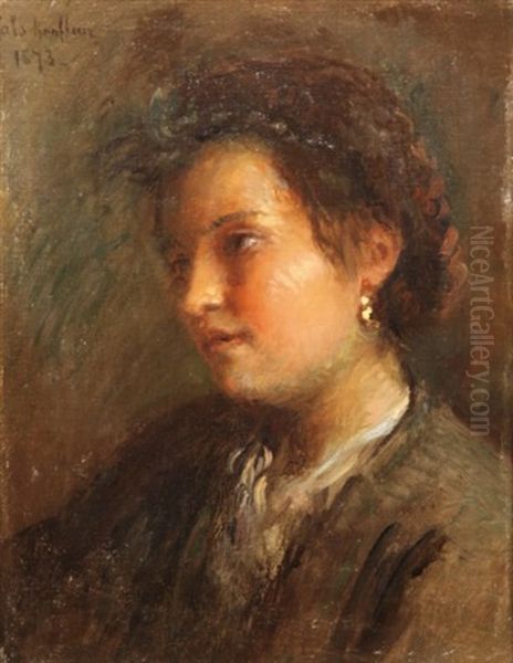 Tete De Jeune Paysanne, Honfleur Oil Painting by Adolphe Felix Cals