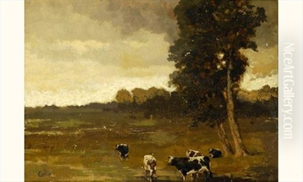 Troupeau De Vaches Oil Painting by Adolphe Felix Cals