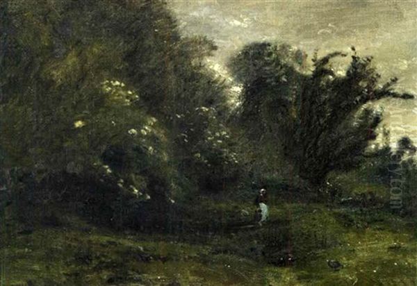 Fermiere Dans Les Pres Oil Painting by Adolphe Felix Cals