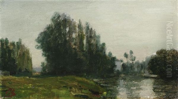 Bewaldete Fluslandschaft Oil Painting by Adolphe Felix Cals