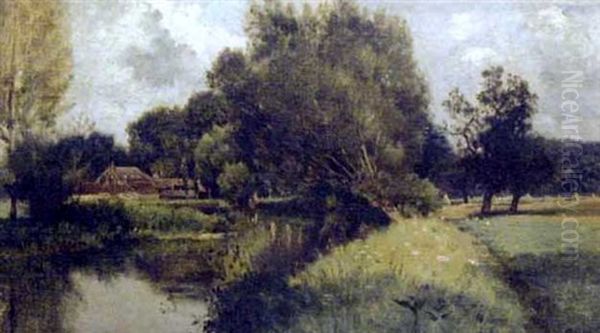 Bord De Riviere Oil Painting by Adolphe Felix Cals