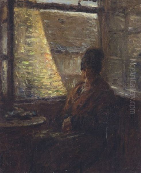 Alte Frau Aus Honfleur (la Mere Boudoux?) In Einer Stube Am Fenster Sitzend Oil Painting by Adolphe Felix Cals