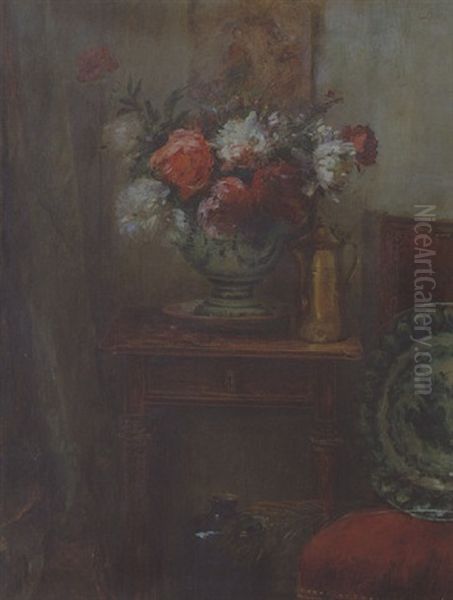 Nature Morte Aux Pivoines Oil Painting by Adolphe Felix Cals