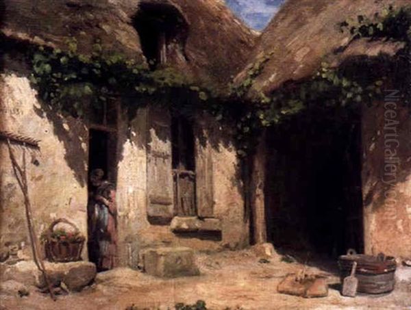 Cour De Ferme Oil Painting by Adolphe Felix Cals