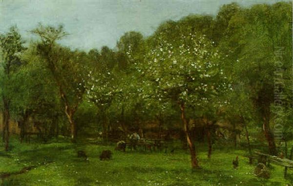 Garten In Honfluer Oil Painting by Adolphe Felix Cals