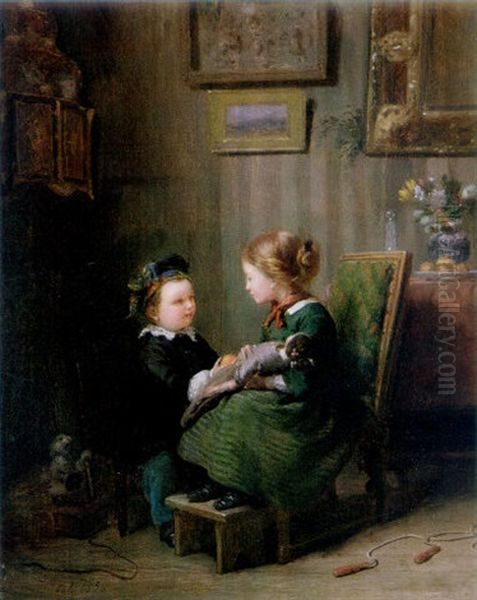 Best Of Friends Oil Painting by Adolphe Felix Cals