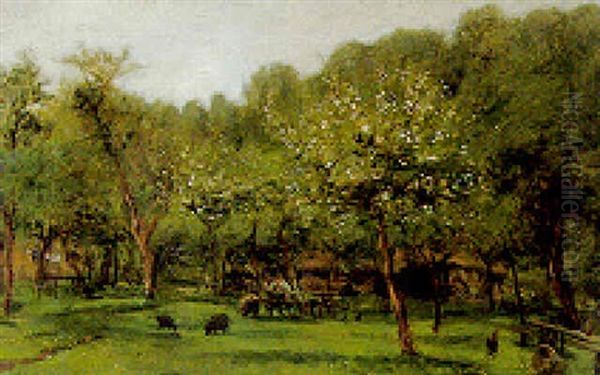 An Orchard, Honfleur Oil Painting by Adolphe Felix Cals