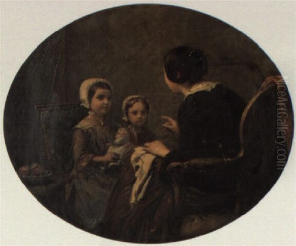 Les Conseils Maternels Oil Painting by Adolphe Felix Cals