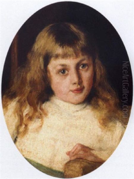 Portrait Of Hope Calthrop In A White Dress Oil Painting by Claude-Andrew Calthrop