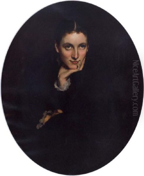 Portrait Of Louise Calthrop In A Black Dress Oil Painting by Claude-Andrew Calthrop