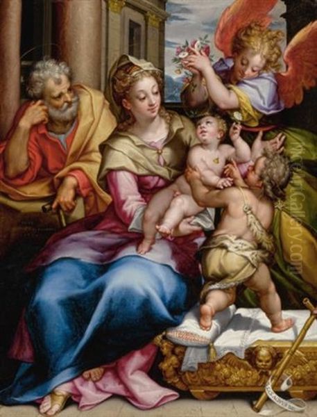 The Holy Family With Saint John The Baptist And An Angel Oil Painting by Denys Calvaert