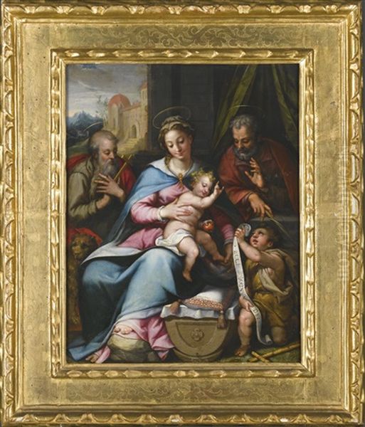 Holy Family With Saint Jerome And The Infant John The Baptist Oil Painting by Denys Calvaert