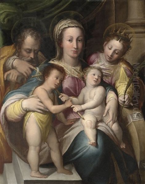 The Holy Family With The Infant Saint John Baptist And Saint Catherine Of Alexandria Oil Painting by Denys Calvaert