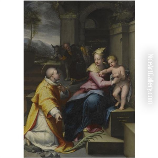 The Holy Family With Saint Stephen Oil Painting by Denys Calvaert