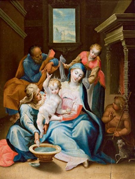 Die Heilige Sippe, La Sacra Famiglia Con Sant'anna E Il Giovannino Oil Painting by Denys Calvaert