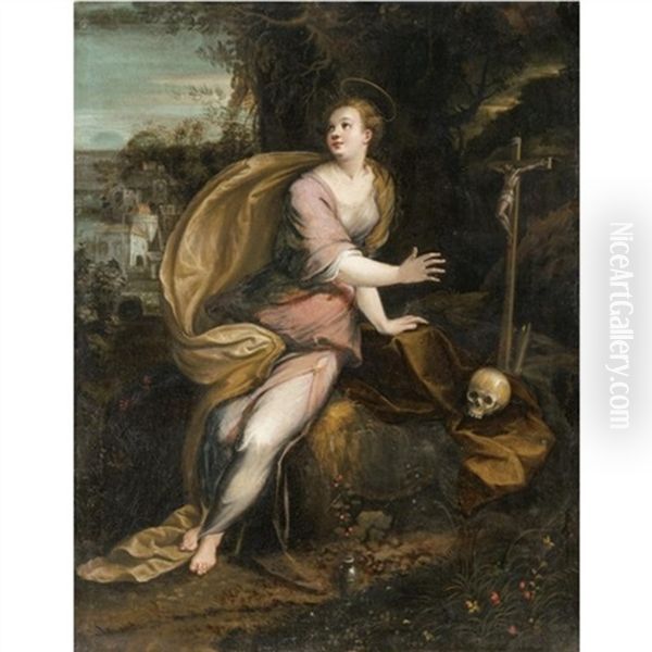 Mary Magdalene In A Landscape Oil Painting by Denys Calvaert