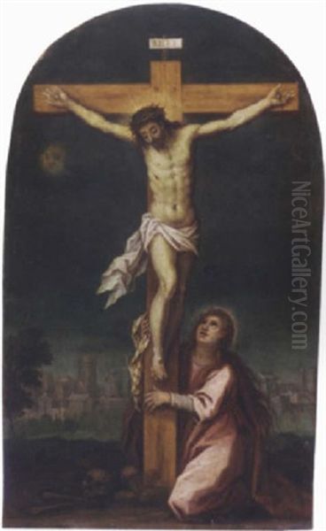 The Magdalen At The Foot Of The Cross Oil Painting by Denys Calvaert