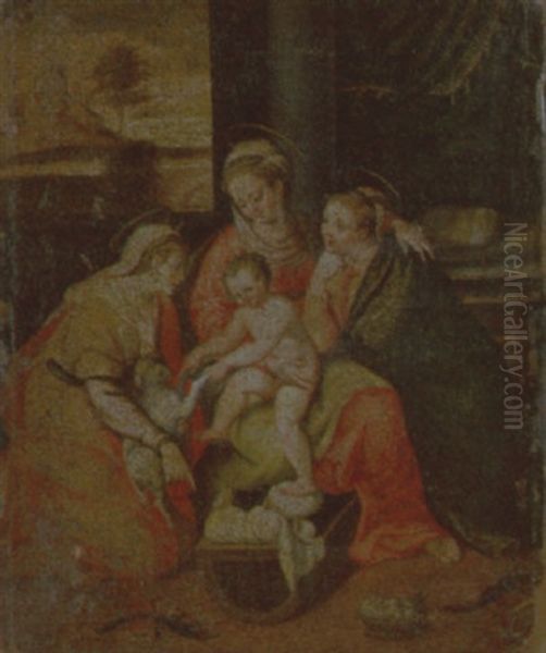 Madonna Con Bambino, Sant'agnese E Un'altra Santa Oil Painting by Denys Calvaert