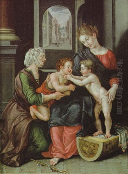 Maria Mit Dem Kind, Dem Johannesknaben Und Der Heiligen Elisabeth Oil Painting by Denys Calvaert