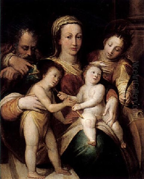 The Holy Family With Saints John The Baptist And Catherine Of Alexandria Oil Painting by Denys Calvaert