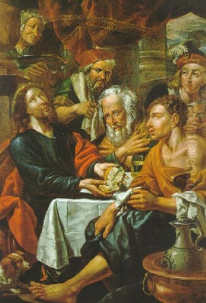 Christus Und Die Junger In Emmaus Oil Painting by Denys Calvaert