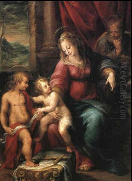 Sacra Famiglia Con San Giovannino Oil Painting by Denys Calvaert