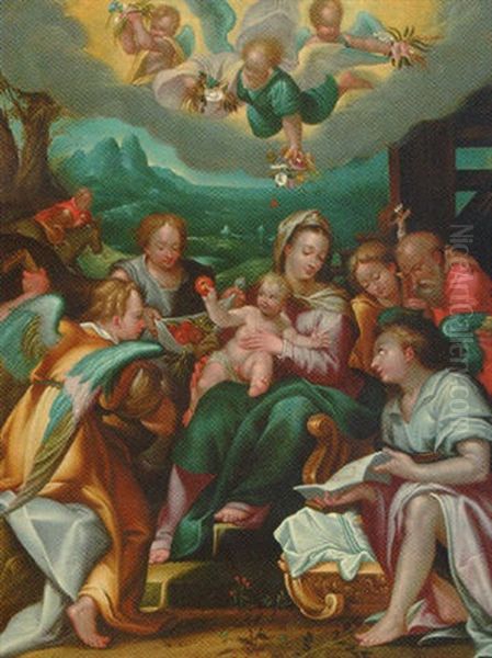 The Rest On The Flight Into Egypt With Angels And Saint Jerome Oil Painting by Dionysius Calvert