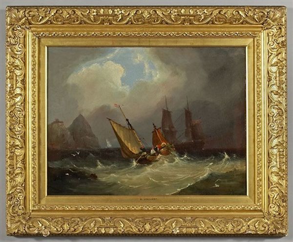 Ships At Sea Oil Painting by Edwin Sherwood Calvert