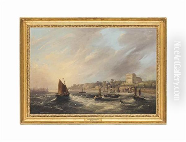 A Paddle Steamer Ferrying Passengers On The Thames Estuary Past Westcliff-on-sea, Southend Oil Painting by Frederick Calvert