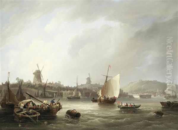 A Busy Coastal Scene Oil Painting by Frederick Calvert