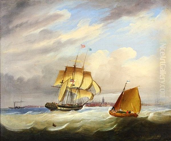 Ships Under Sail (2 Works) Oil Painting by Frederick Calvert