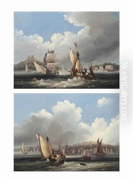 Congested Waters Off Cowes; And Fishermen Hauling In The Nets, Ryde Oil Painting by Frederick Calvert