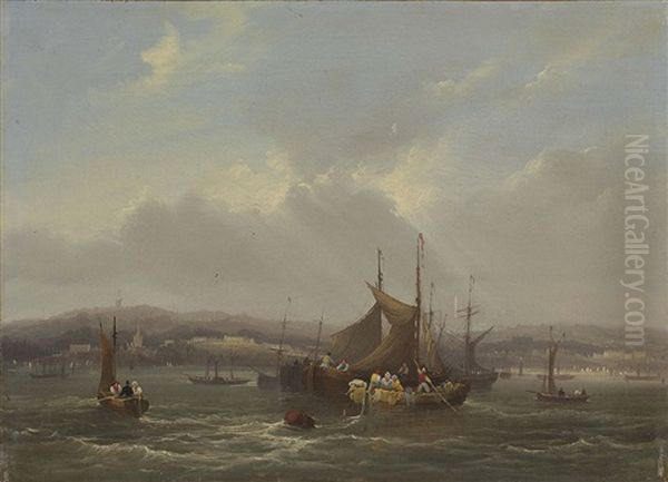 Marina Oil Painting by Frederick Calvert