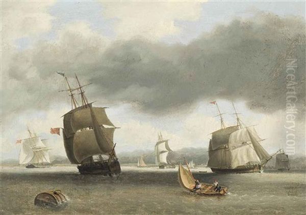 Trading Brigs And Other Coastal Craft Inshore by Frederick Calvert